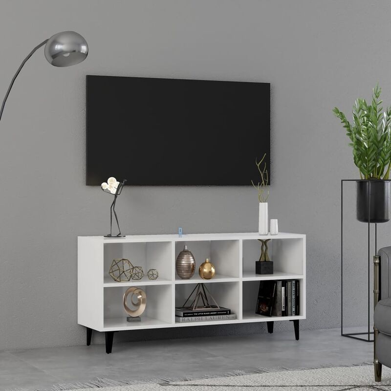 

Mueble de TV con patas de metal blanco brillante 103,5x30x50 cm - Blanco - Youthup