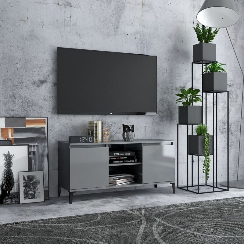 

YOUTHUP Mueble de TV con patas de metal gris brillante 103,5x35x50 cm - Gris