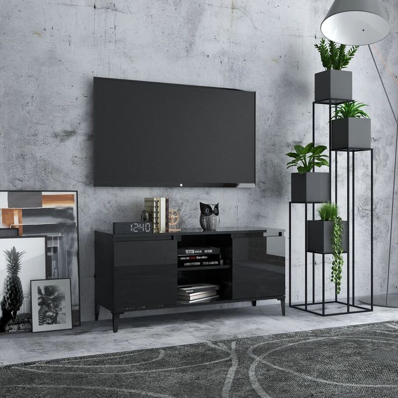 

Mueble de TV con patas de metal negro brillante 103,5x35x50 cm - Negro - Youthup
