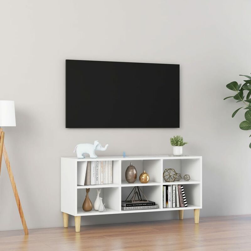 

Mueble de TV con patas madera maciza blanco 103,5x30x50 cm - Blanco - Youthup