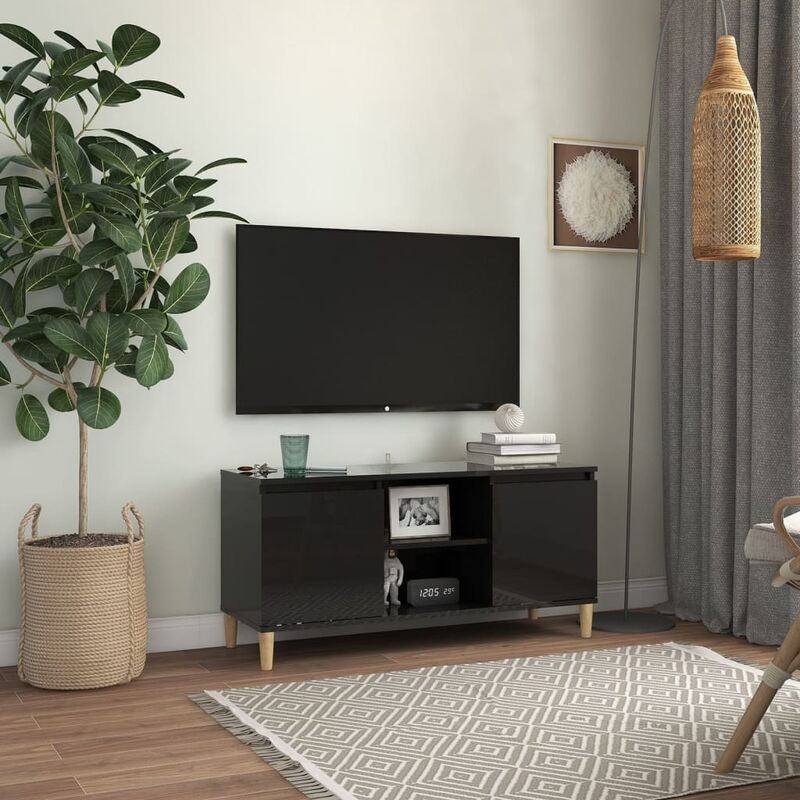 

Mueble de TV con patas madera negro brillante 103,5x35x50 cm - Negro - Youthup