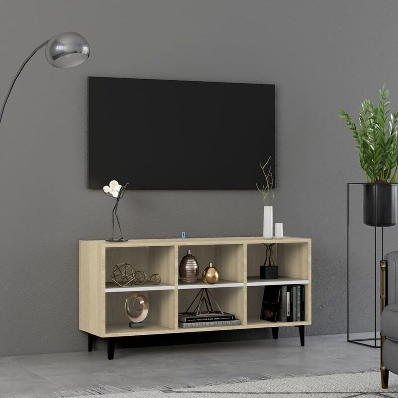 

Mueble de TV con patas metal blanco roble sonoma 103,5x30x50 cm - Beige - Youthup