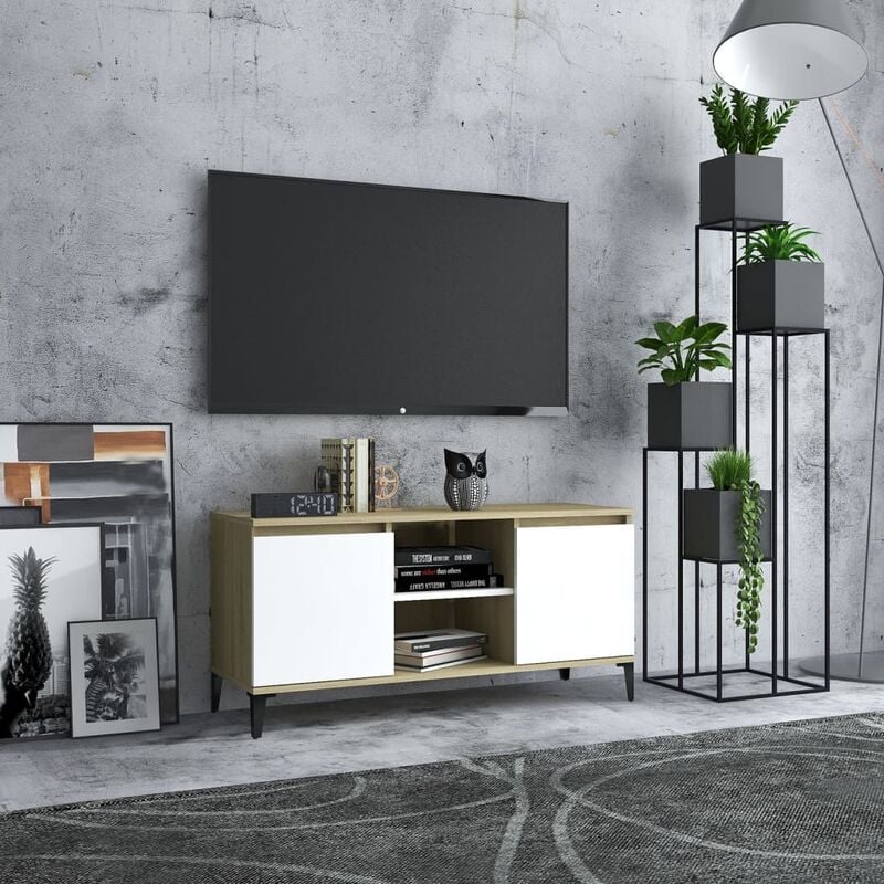 

Mueble de TV con patas metal blanco roble sonoma 103,5x35x50 cm - Beige - Youthup