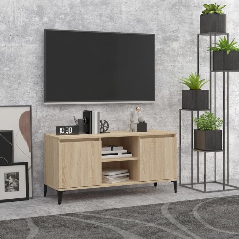 

Mueble de TV con patas metal color roble Sonoma 103,5x35x50 cm - Marrón - Youthup