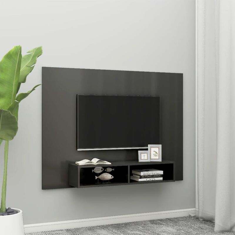 

Mueble de TV de pared aglomerado gris brillante 135x23,5x90 cm - Gris - Youthup