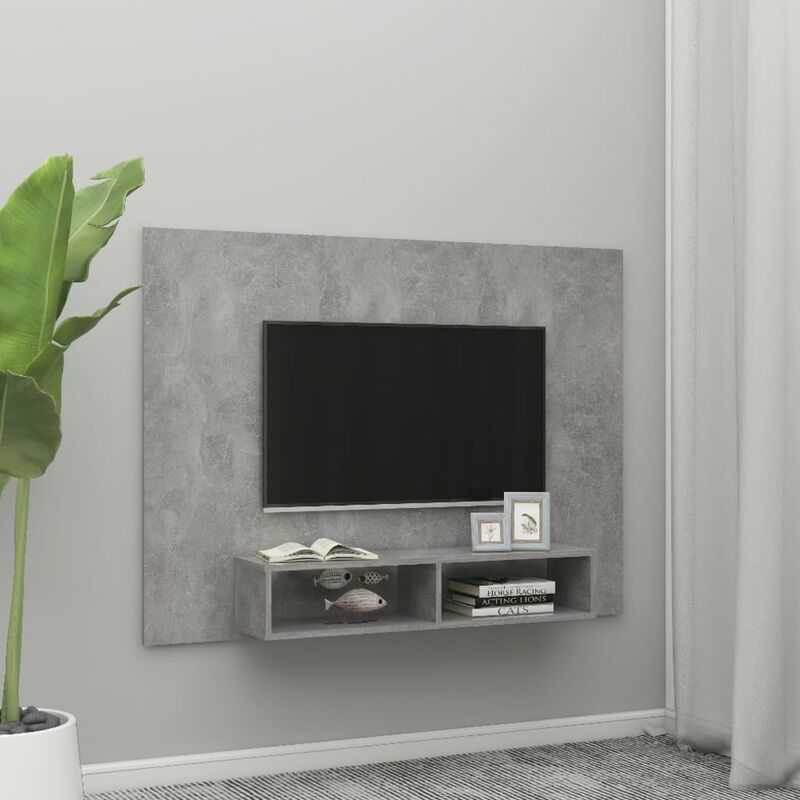 

YOUTHUP Mueble de TV de pared aglomerado gris hormigón 135x23,5x90 cm - Gris