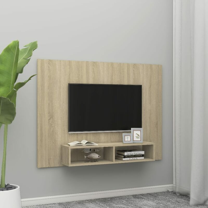 

YOUTHUP Mueble de TV de pared aglomerado roble Sonoma 135x23,5x90 cm - Marrón