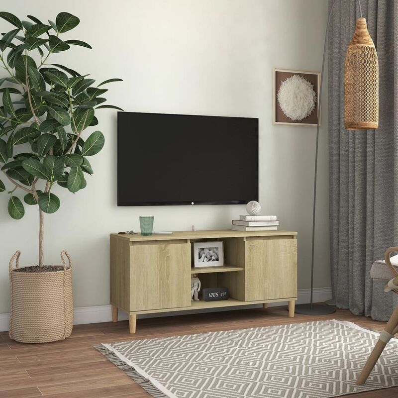 

Mueble de TV patas madera maciza roble sonoma 103,5x35x50cm - Marrón - Youthup