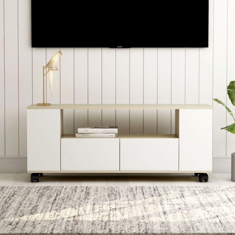 

Mueble para TV aglomerado blanco y roble Sonoma 120x35x43 cm - Beige - Youthup