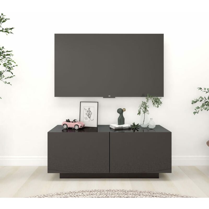 

Mueble para TV aglomerado gris brillante 100x35x40 cm - Gris - Youthup