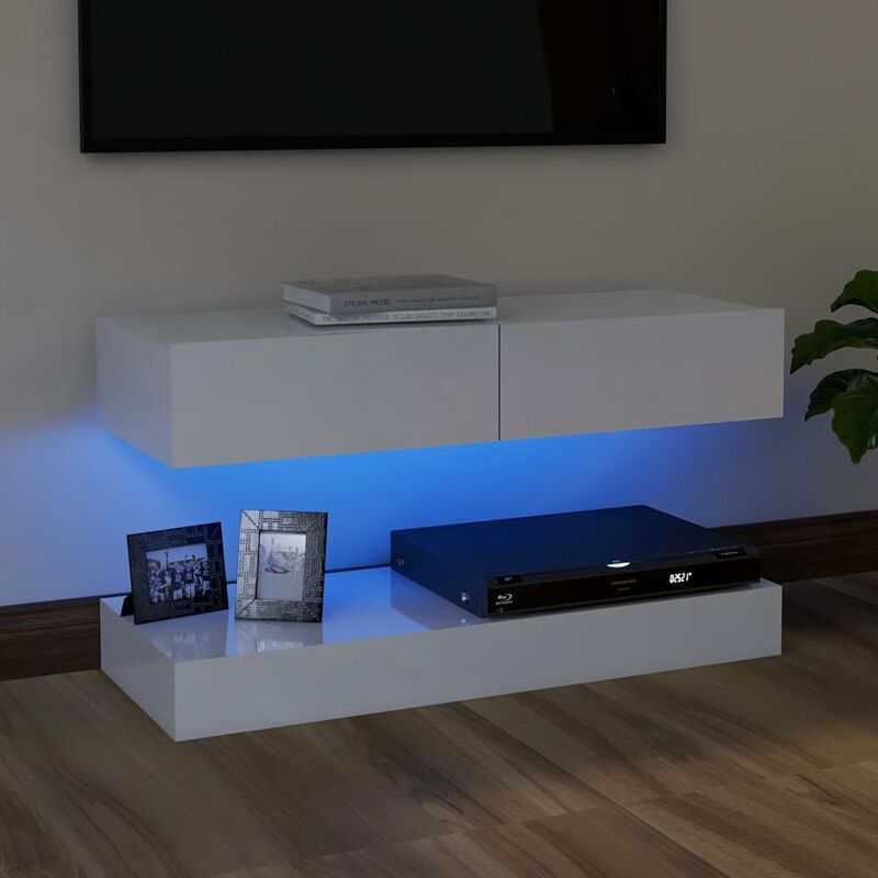 

Mueble para TV con luces LED blanco brillante 90x35 cm - Blanco - Youthup