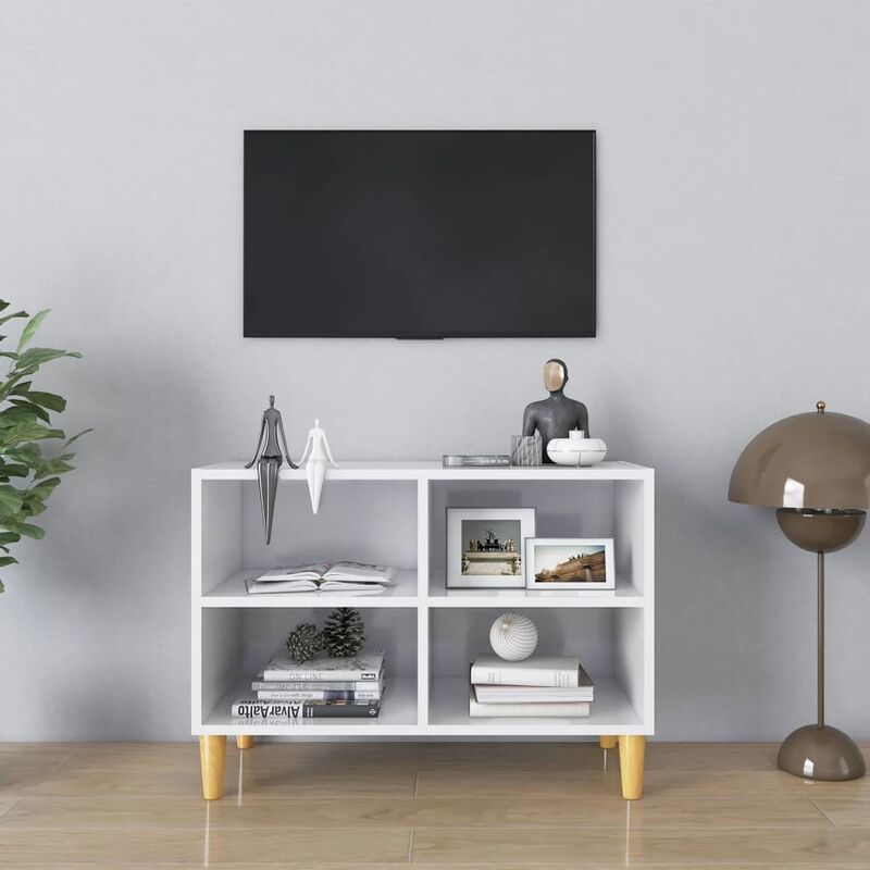 

Mueble TV patas de madera maciza blanco brillante 69,5x30x50 cm - Blanco - Youthup