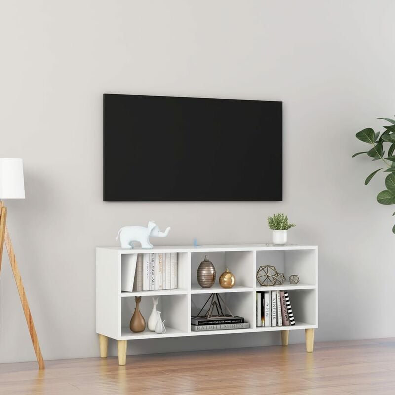 

Mueble TV patas madera maciza blanco brillante 103,5x30x50 cm - Blanco - Youthup