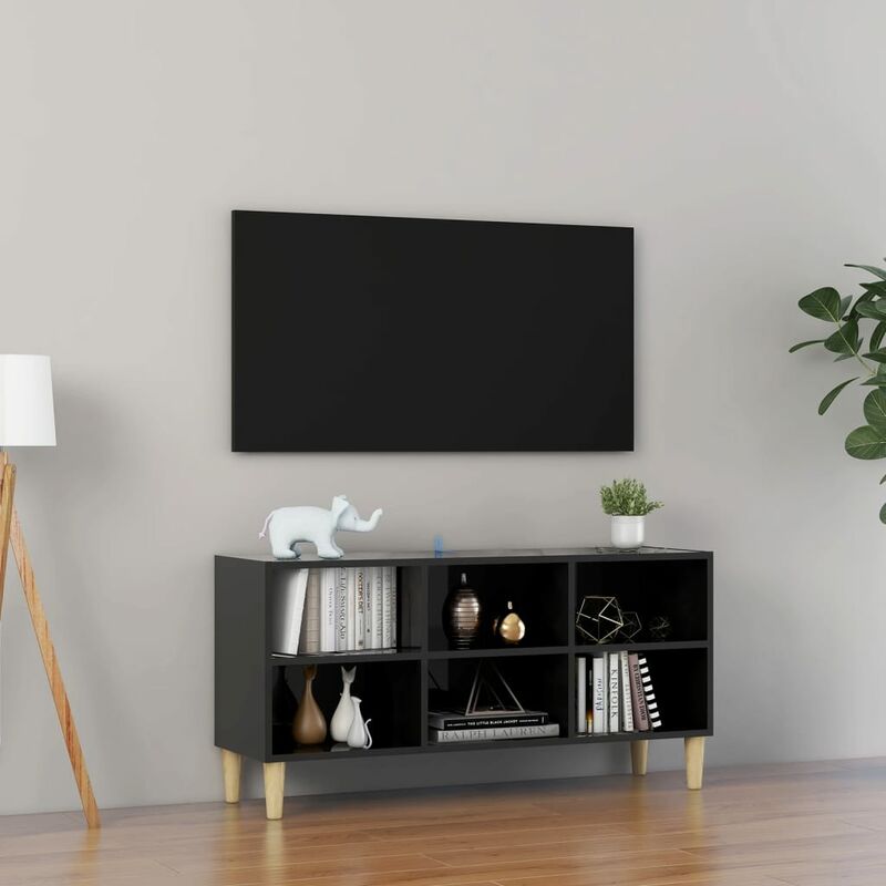 

Mueble TV patas madera maciza negro brillante 103,5x30x50 cm - Negro - Youthup