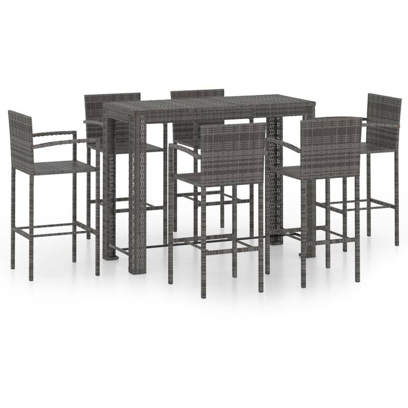 

Muebles de bar de jardín 7 pzas ratán PE reposabrazos gris - Gris - Youthup