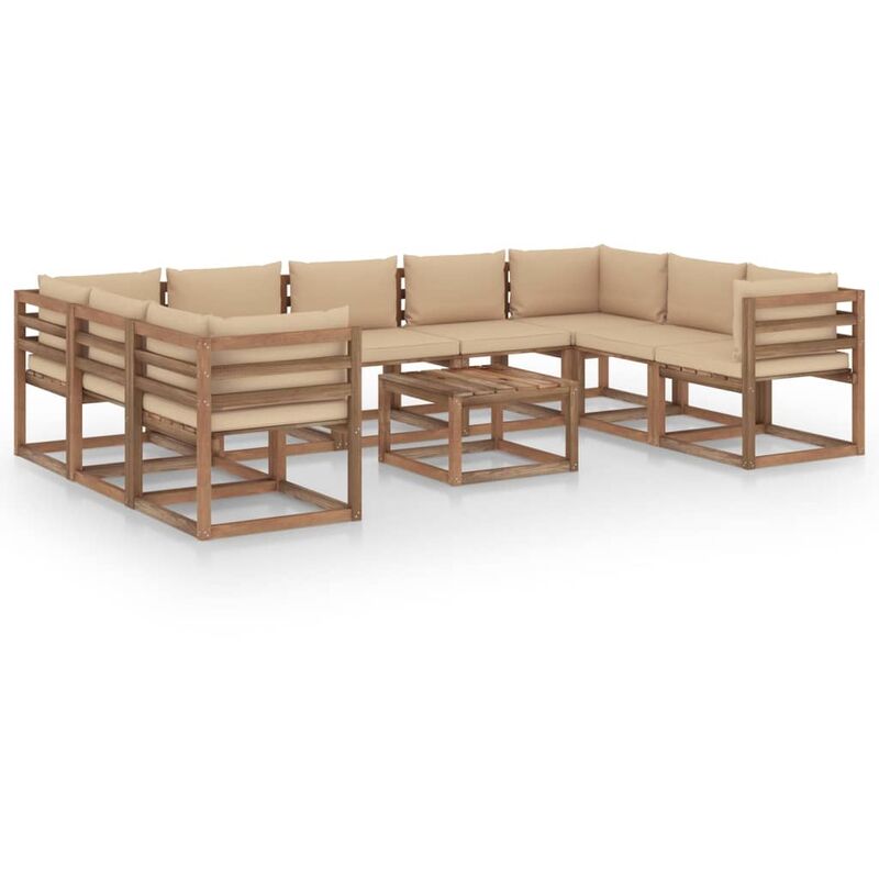 

YOUTHUP Muebles de jardín 10 piezas con cojines beige - Marrón