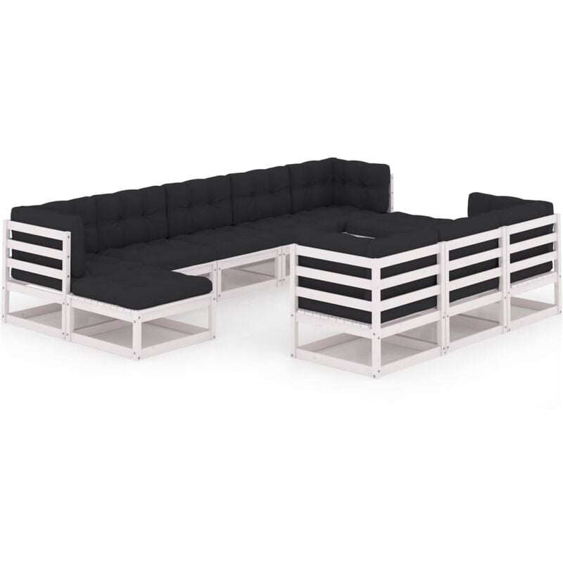 

Muebles de jardín 10 piezas con cojines blanco madera de pino - Blanco - Youthup