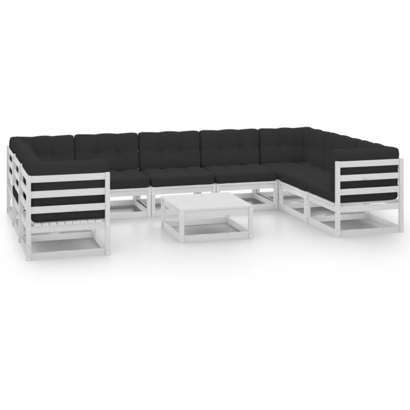 

YOUTHUP Muebles de jardín 10 piezas con cojines blanco madera de pino - Blanco