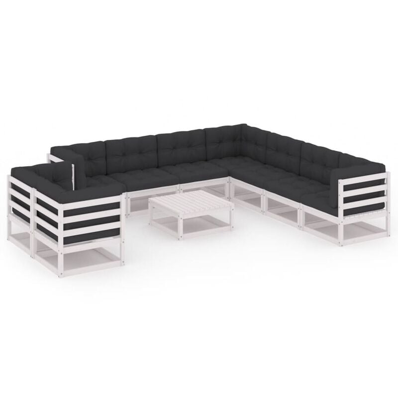 

YOUTHUP Muebles de jardín 10 piezas con cojines blanco madera de pino - Blanco