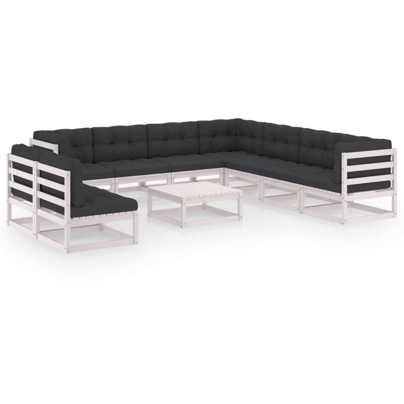 

Muebles de jardín 10 piezas con cojines blanco madera de pino - Blanco - Youthup