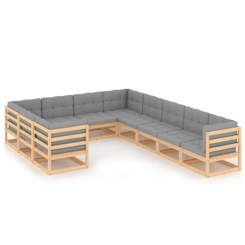 

Muebles de jardín 10 piezas con cojines de madera de pino maciza - Marrón - Youthup