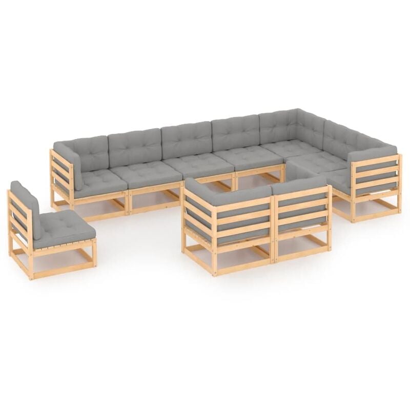 

Muebles de jardín 10 piezas con cojines madera de pino maciza - Marrón - Youthup