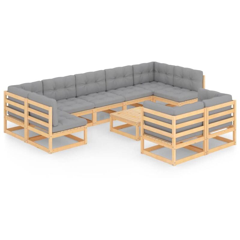 

Muebles de jardín 10 piezas con cojines madera de pino maciza - Marrón - Youthup
