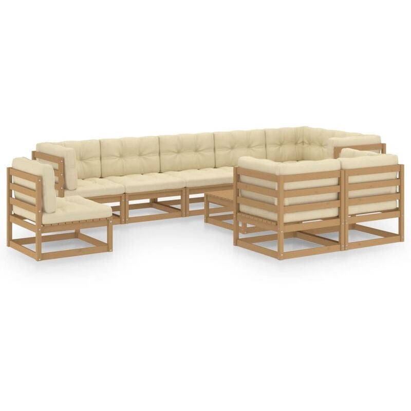 

Muebles de jardín 10 piezas con cojines madera de pino maciza - Marrón - Youthup