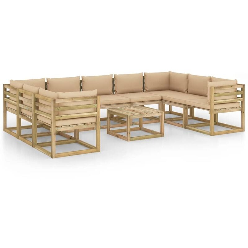 

Muebles de jardín 10 piezas con cojines madera impregnada gris - Marrón - Youthup