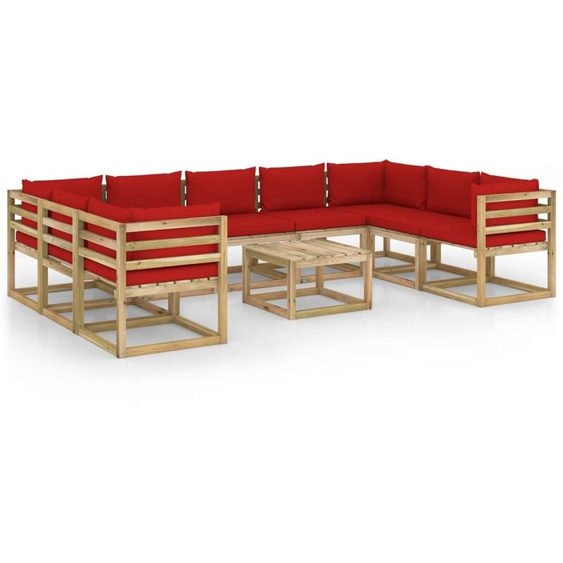 

Muebles de jardín 10 piezas con cojines madera impregnada gris - Marrón - Youthup