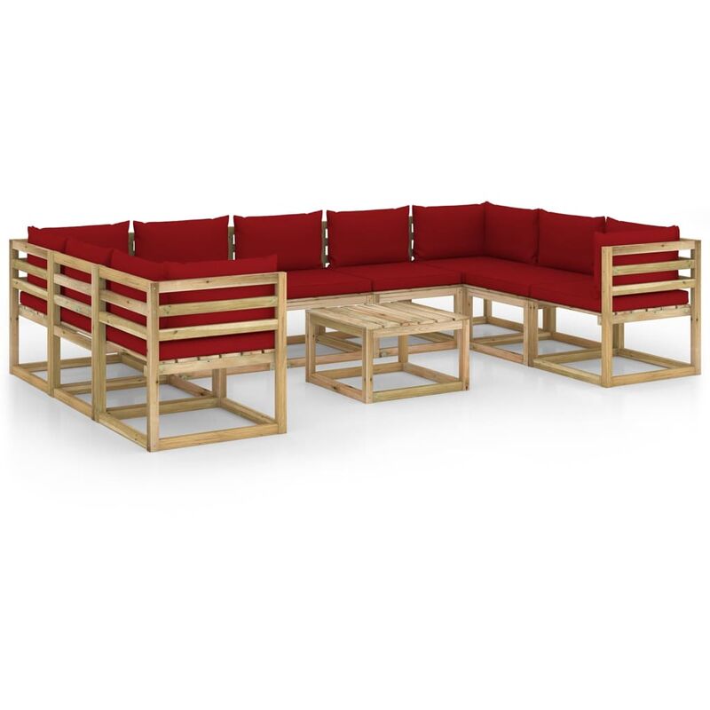 

Muebles de jardín 10 piezas con cojines madera impregnada gris - Marrón - Youthup