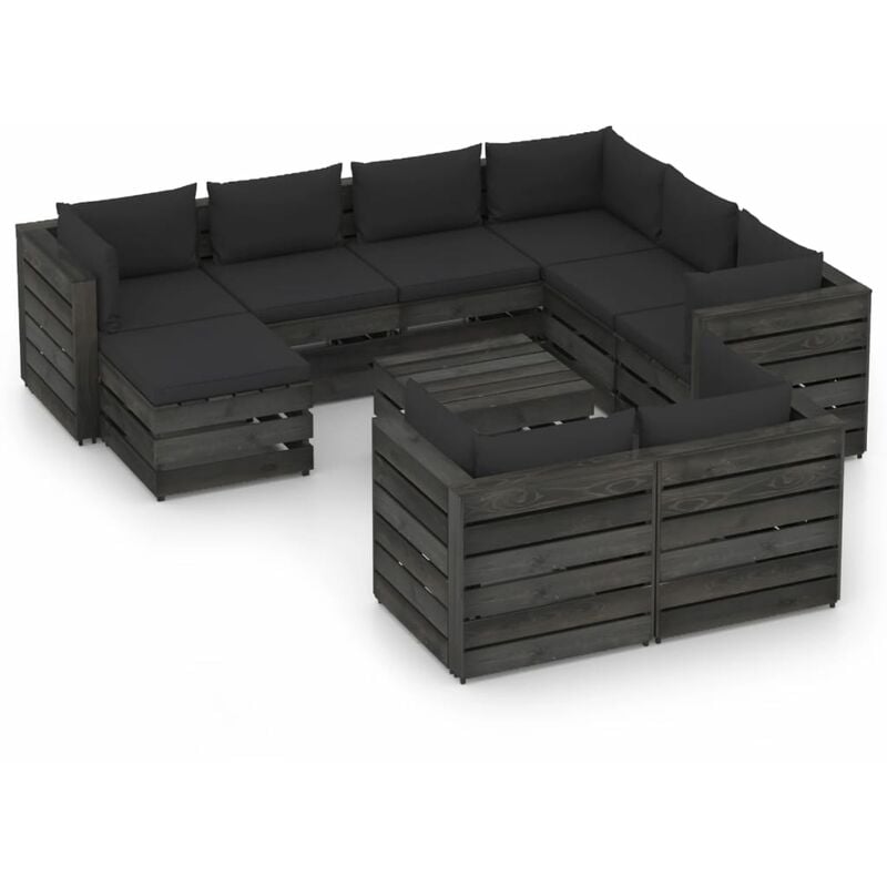

Muebles de jardín 10 piezas con cojines madera impregnada gris - Youthup