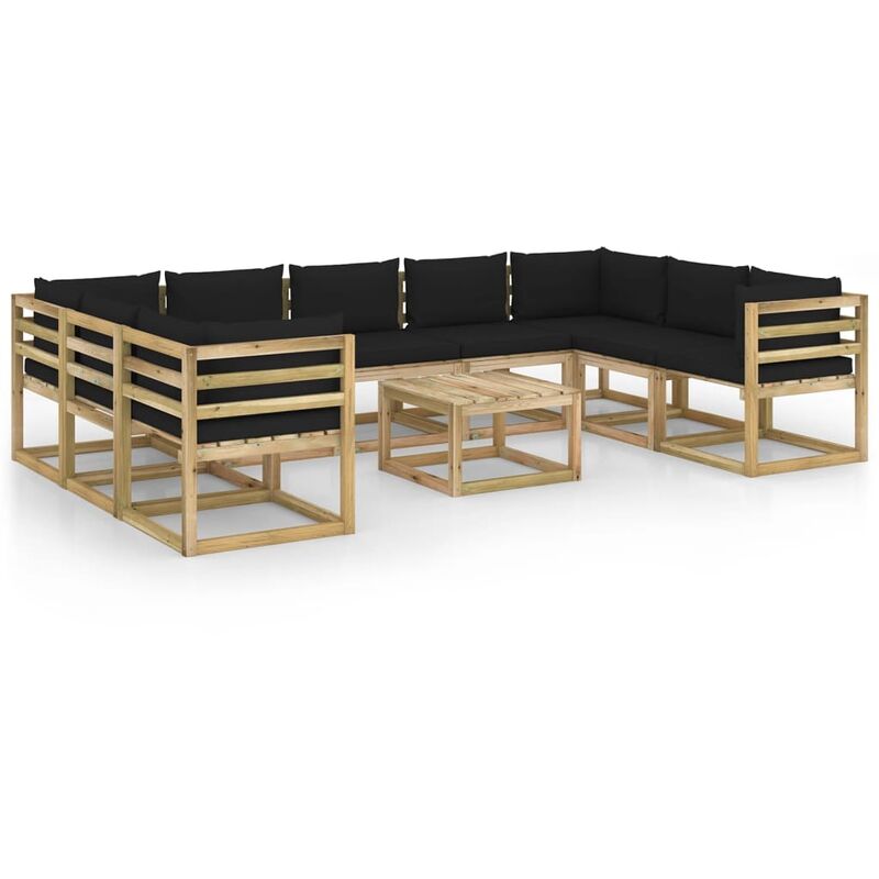 

Muebles de jardín 10 piezas con cojines madera impregnada gris - Marrón - Youthup