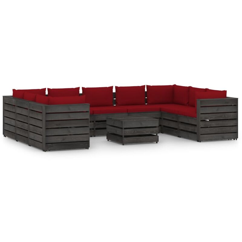 

Muebles de jardín 10 piezas con cojines madera impregnada gris - Youthup