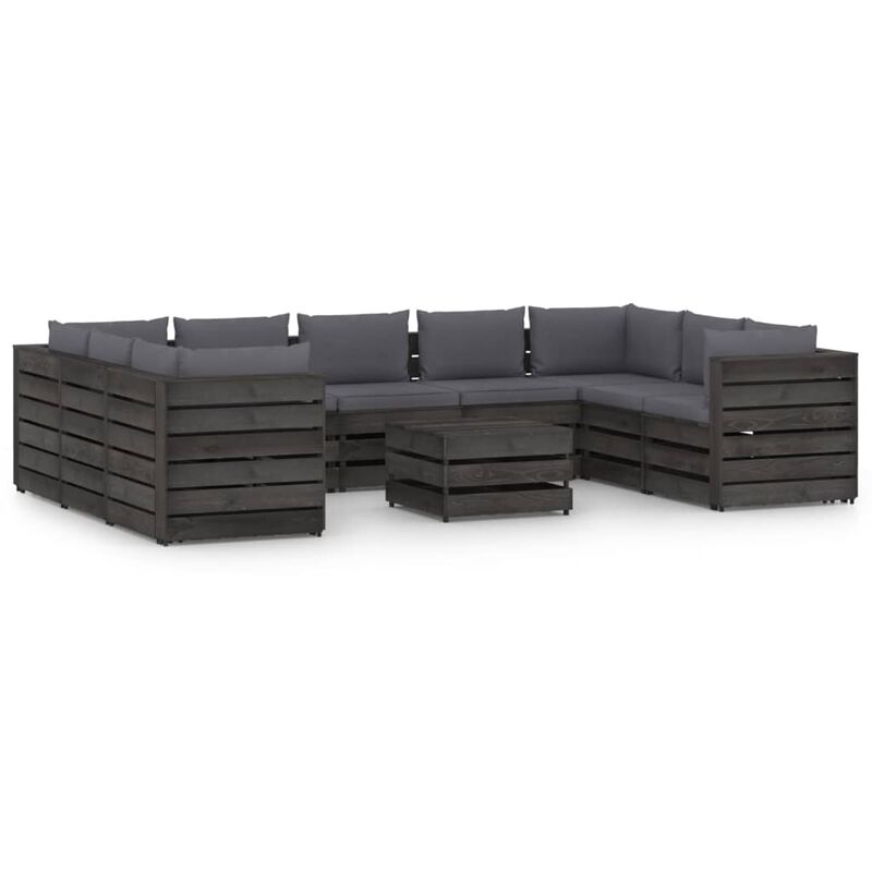 

Muebles de jardín 10 piezas con cojines madera impregnada gris - Youthup