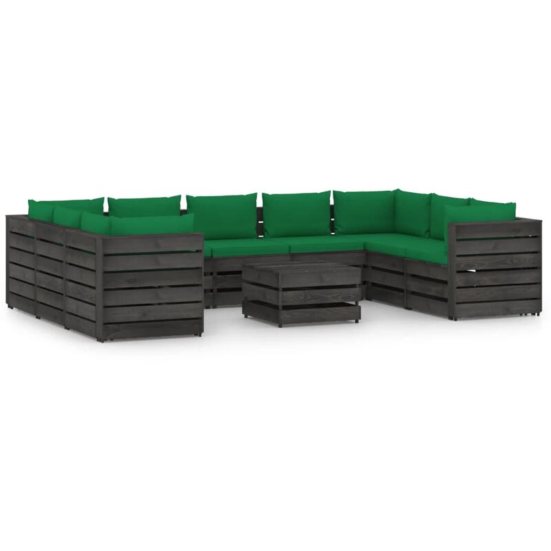 

Muebles de jardín 10 piezas con cojines madera impregnada gris - Youthup