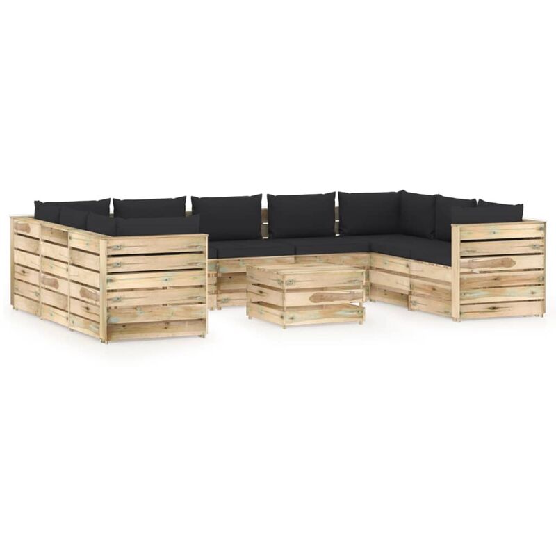

Muebles de jardín 10 piezas con cojines madera impregnada verde - Youthup