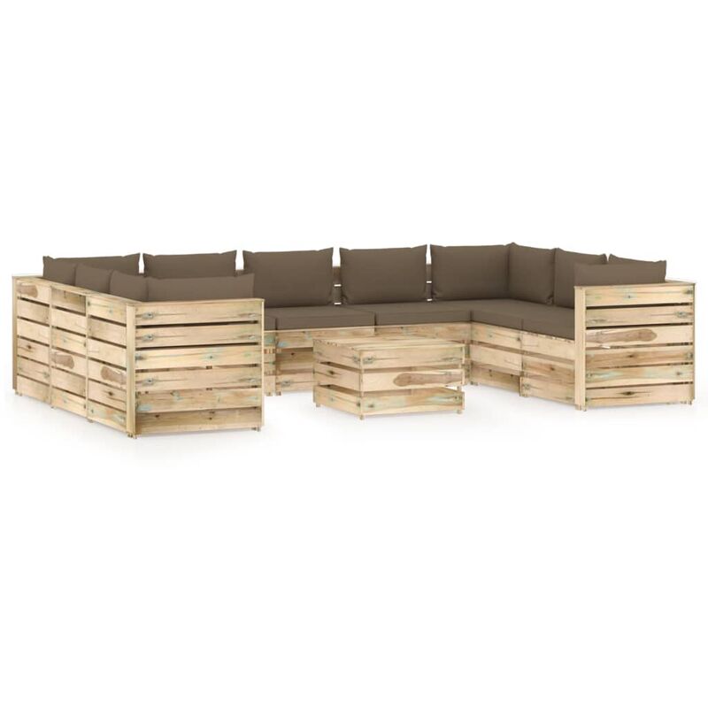 

YOUTHUP Muebles de jardín 10 piezas con cojines madera impregnada verde