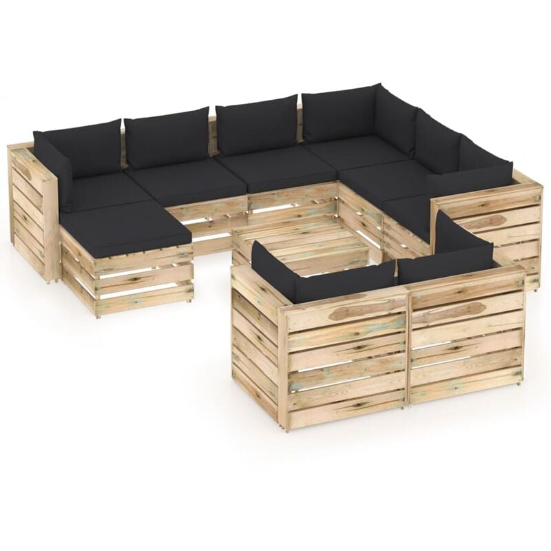 

Muebles de jardín 10 piezas con cojines madera impregnada verde - Youthup