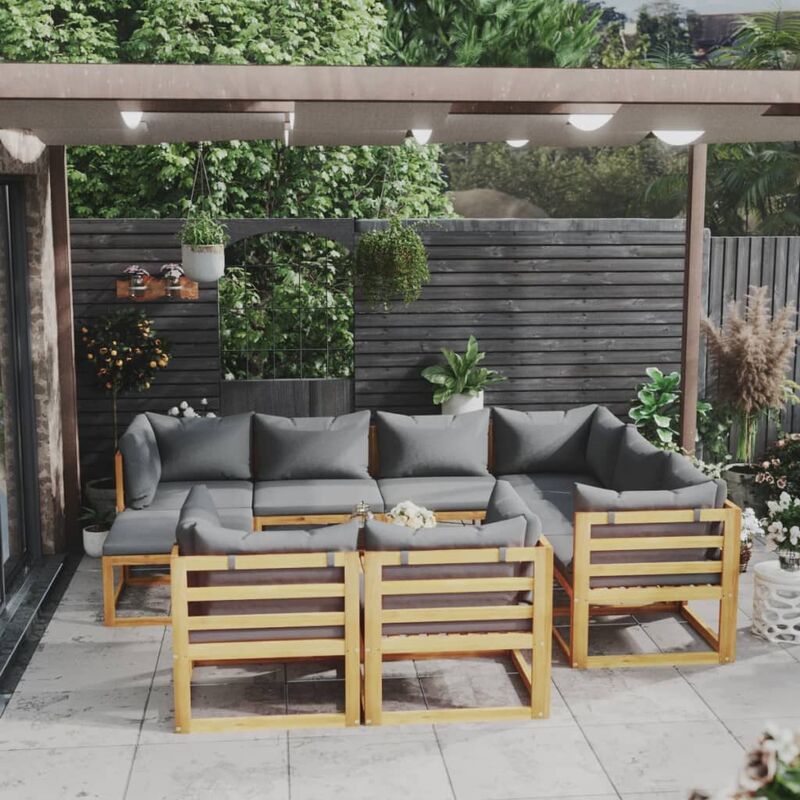

Muebles de jardín 10 pzas cojines madera maciza de acacia - Gris - Youthup