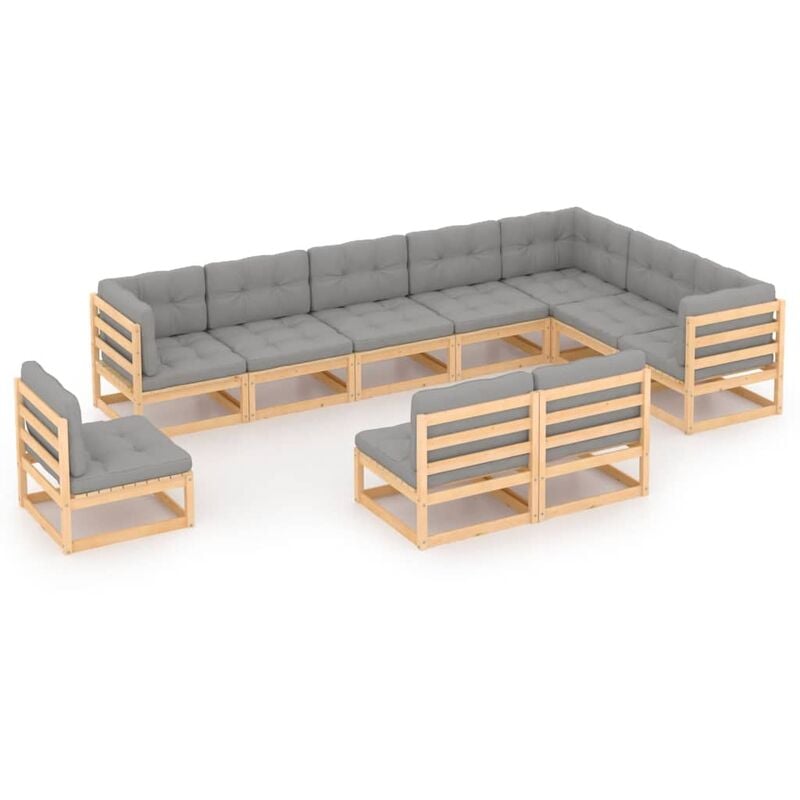 

Muebles de jardín 10 pzas con cojines de madera de pino maciza - Marrón - Youthup