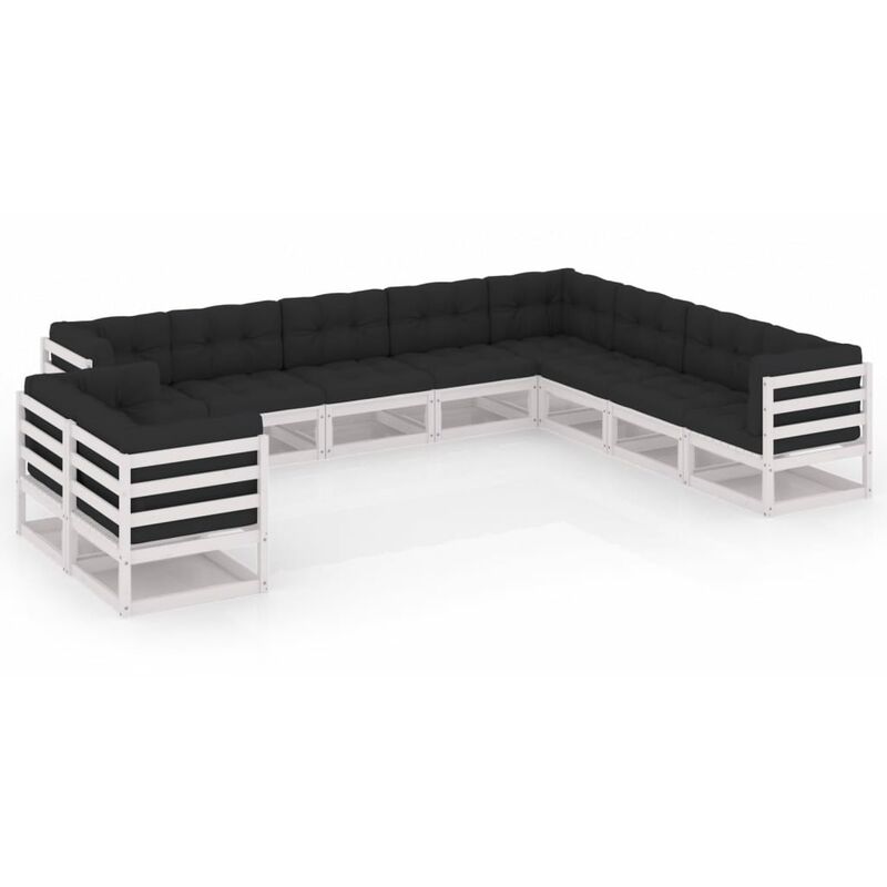 

Muebles de jardín 10 pzas y cojines blanco madera maciza pino - Blanco - Youthup