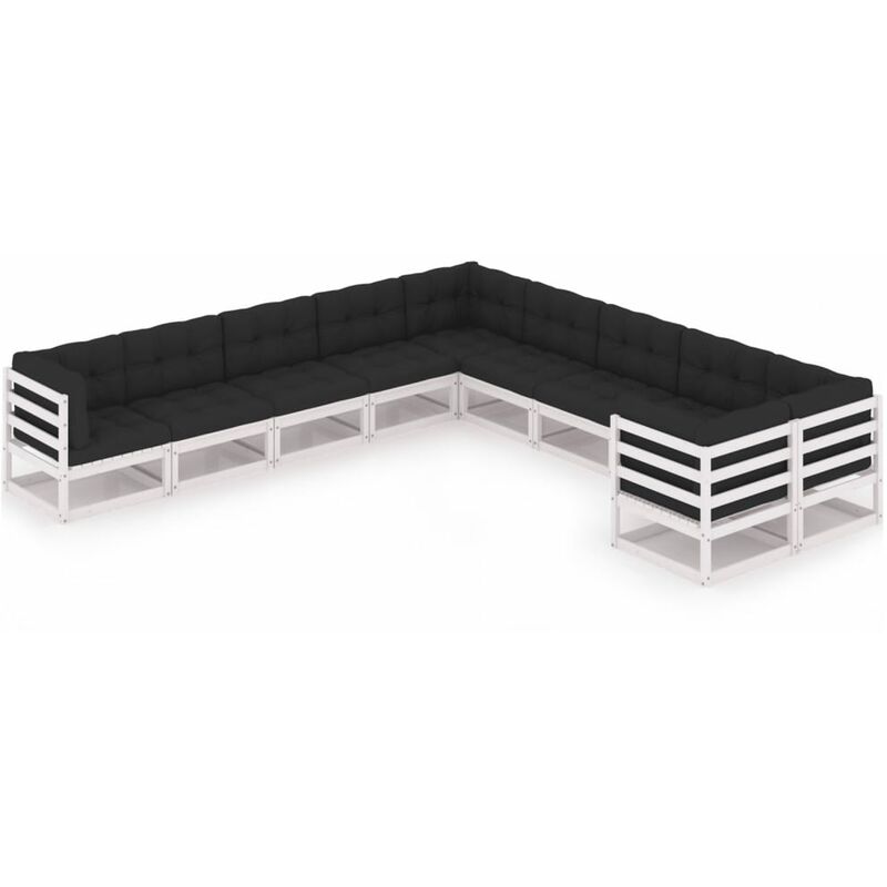 

Muebles de jardín 10 pzas y cojines blanco madera maciza pino - Blanco - Youthup