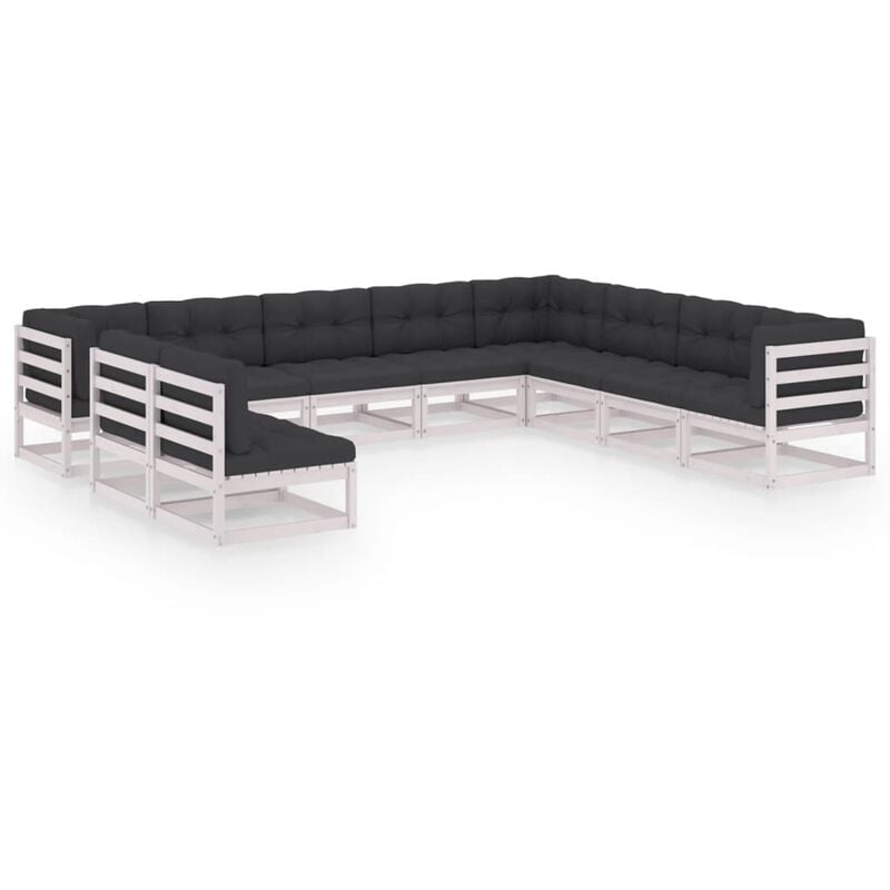 

Muebles de jardín 10 pzas y cojines blanco madera maciza pino - Blanco - Youthup