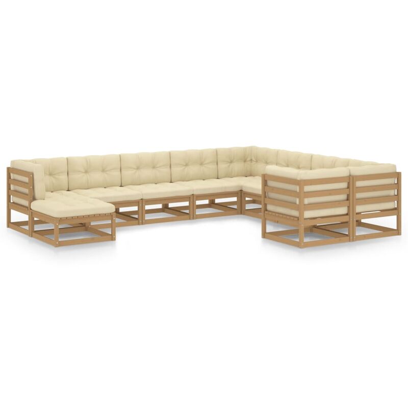 

Muebles de jardín 10 pzas y cojines marrón miel madera de pino - Marrón - Youthup