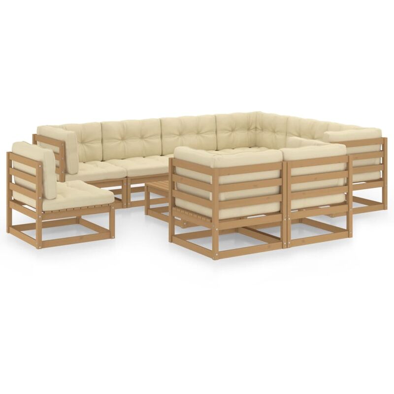 

Muebles de jardín 10 pzas y cojines marrón miel madera de pino - Marrón - Youthup