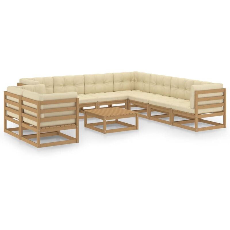 

Muebles de jardín 10 pzas y cojines marrón miel madera de pino - Marrón - Youthup