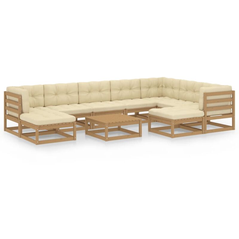 

Muebles de jardín 10 pzas y cojines marrón miel madera de pino - Marrón - Youthup
