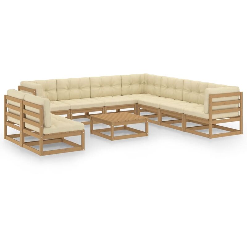 

Muebles de jardín 10 pzas y cojines marrón miel madera de pino - Marrón - Youthup