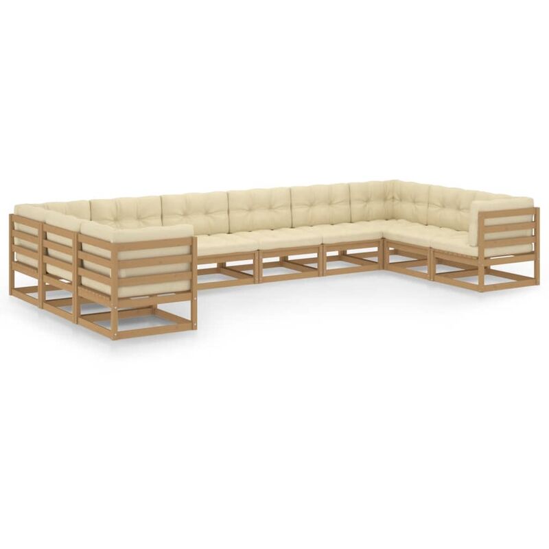 

Muebles de jardín 10 pzas y cojines marrón miel madera pino - Marrón - Youthup